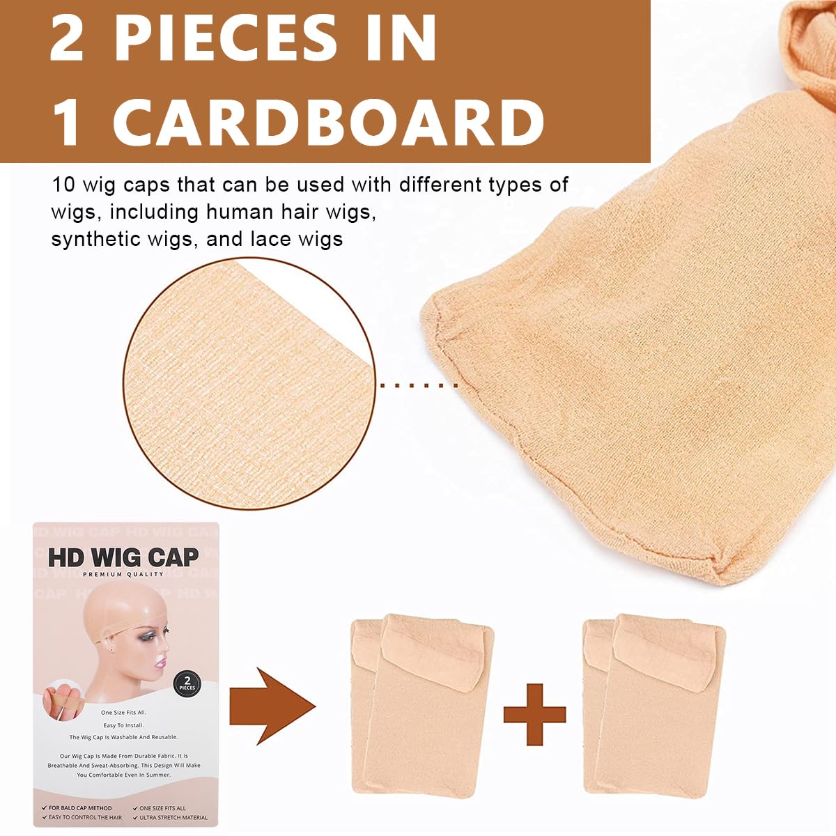 MAYCREATE 10pcs HD Wig Cap for Women, Ultra Thin Nylon Stocking Cap for for Lace Front Wig, Breathable High-Elastic Transparent Invisible Wig Cap