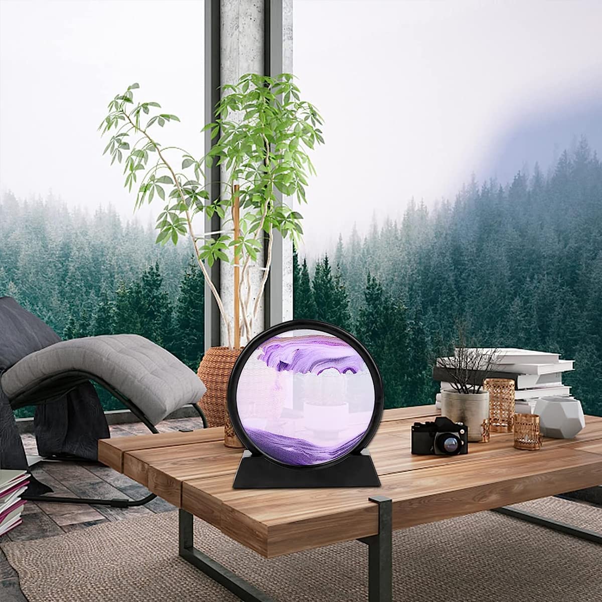 HASTHIP Moving Sand Art Picture Glass Liquid Painting, 3D Deep Sea Sandscape in Motion Display Flowing Sand Frame, Kid's Large Desktop Sand Art Toys, Relaxing Home and Office Decorations, Purple