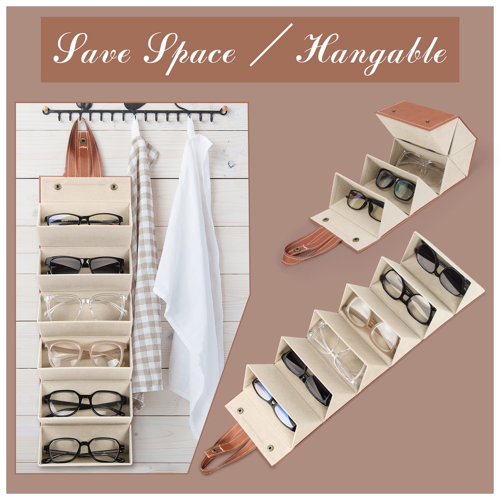 PALAY 6 Slot Sunglasses Organizer Box Men Women Eyewear Holder Portable Folding Sunglasses Organizer Case Wall Hanging Glasses Holder Rack Sunglass Case Multiple Sunglasses Spectacle Case