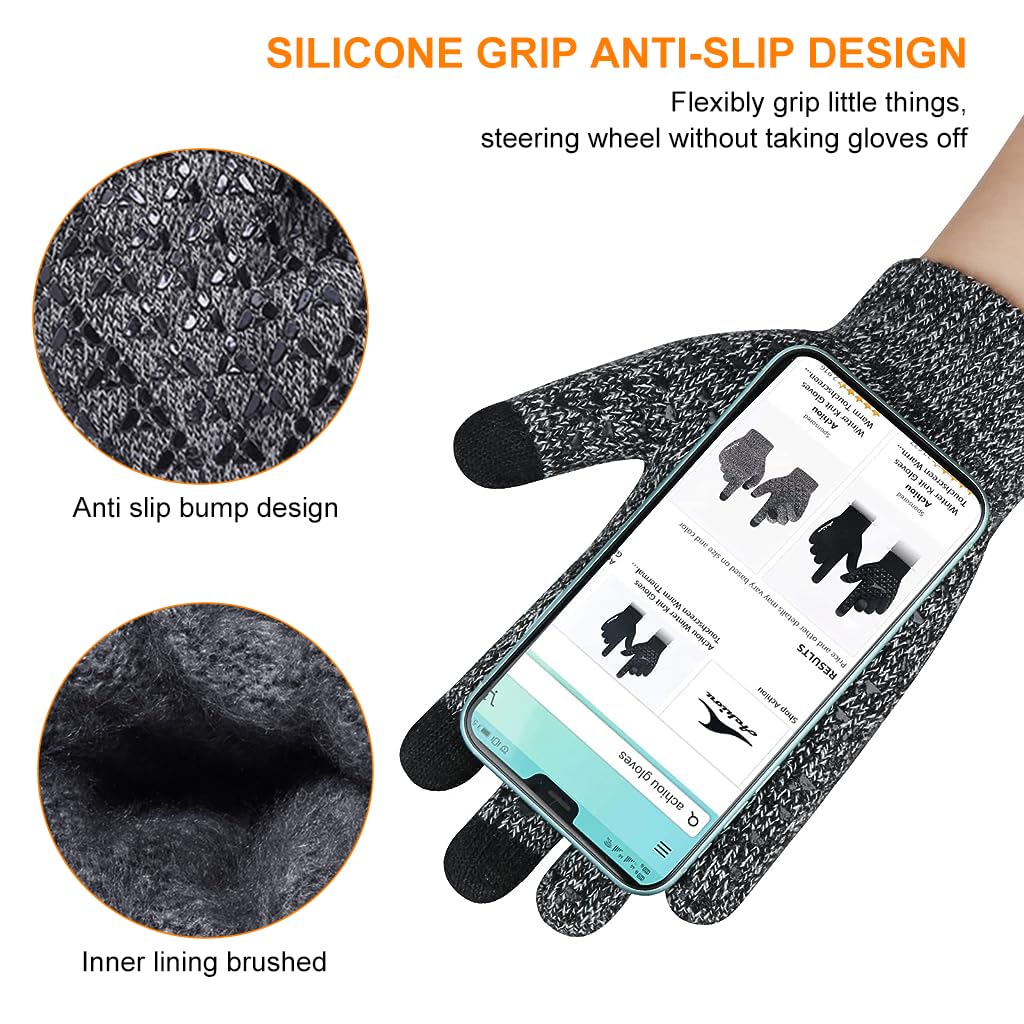 GUSTAVE Winter Gloves with Touchscreen Fingertips Winter Outdoor Warm Knit Glove Anti-slip Palm Gloves Design Soft Knit Lining Stylish Winter Gloves for Men Women