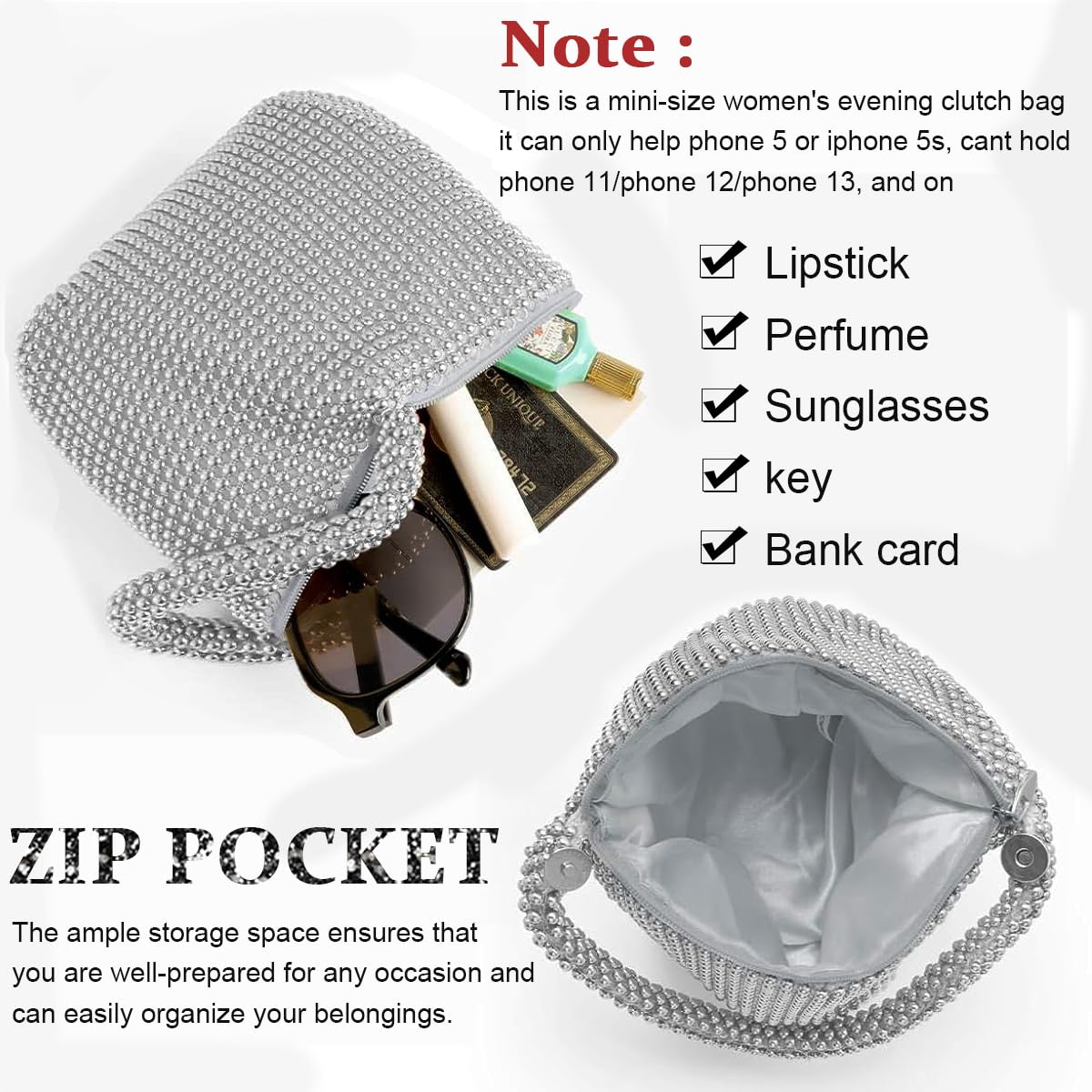 PALAY Rhinestone Evening Bag Chic Women Clutch Bag Handbag for Women Sparkling Rhinestone Purse Bag Stylish Evening Bag Handbag for Banquet, Prom