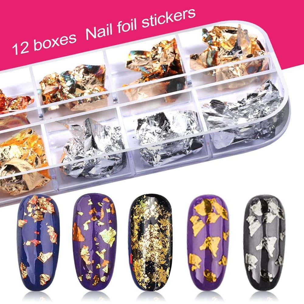 MAYCREATE Nail Art Stamping Kit 3D Nail Art Decorations Kit with Nail Art Brushes Dotting Tools Holographic Nail Art Stickers Nail Foil Tape Strips and Nails Art Rhinestones (39pcs)
