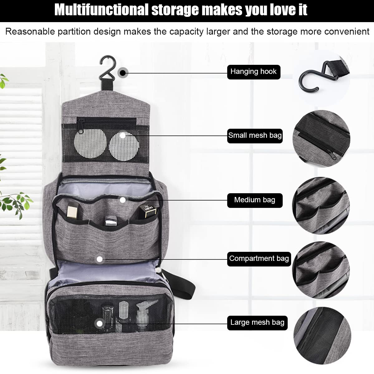 MAYCREATE Makeup Bag Makeup Pouch for Women Travel Cosmetic Organizer Pouch Cosmetic Bag for Toiletries, Household Grooming Kit Storage Cosmetic Pouch Makeup Case for Women (Dark Grey)