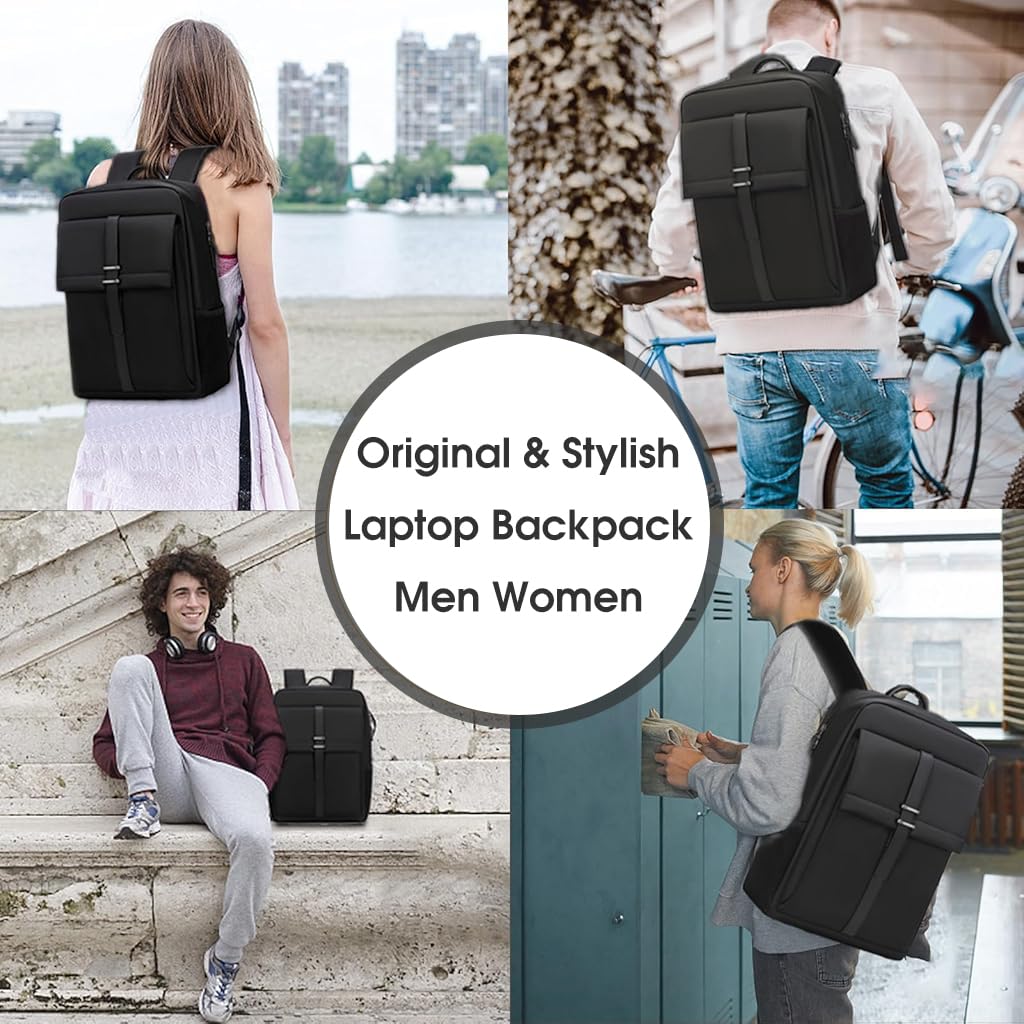 GUSTAVE Men's Backpack 15.6 inches Business Laptop Backpack Fashion Waterproof Nylon Backpack Travel Backpack Multi-pocket Large Backpack for School, Work, Travel, 33x18x40cm
