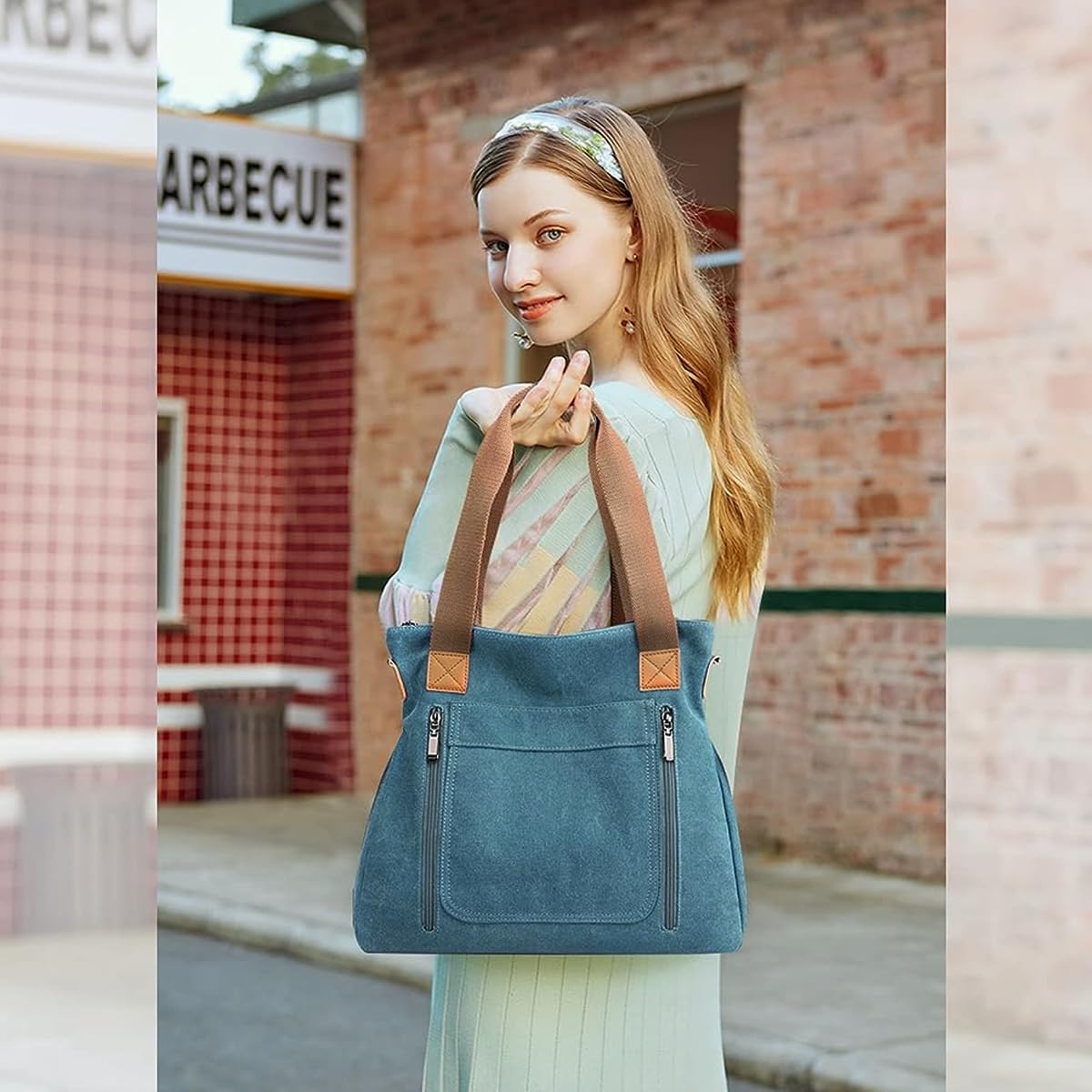 PALAY Handbags for Women Canvas Tote Bag Large Capacity Hobo Bags for Women Girls with Detachable Shoulder Strap