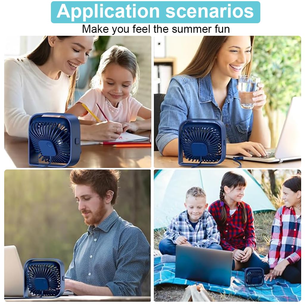 HASTHIP 4.8'' USB Fan, Mini Desk Fan, 3 Speeds and 360° Rotating Head Mini Portable Personal Table Fan for Home Office, Bedroom, Table and Desktop, Ideal for Summer Comfort (Blue)