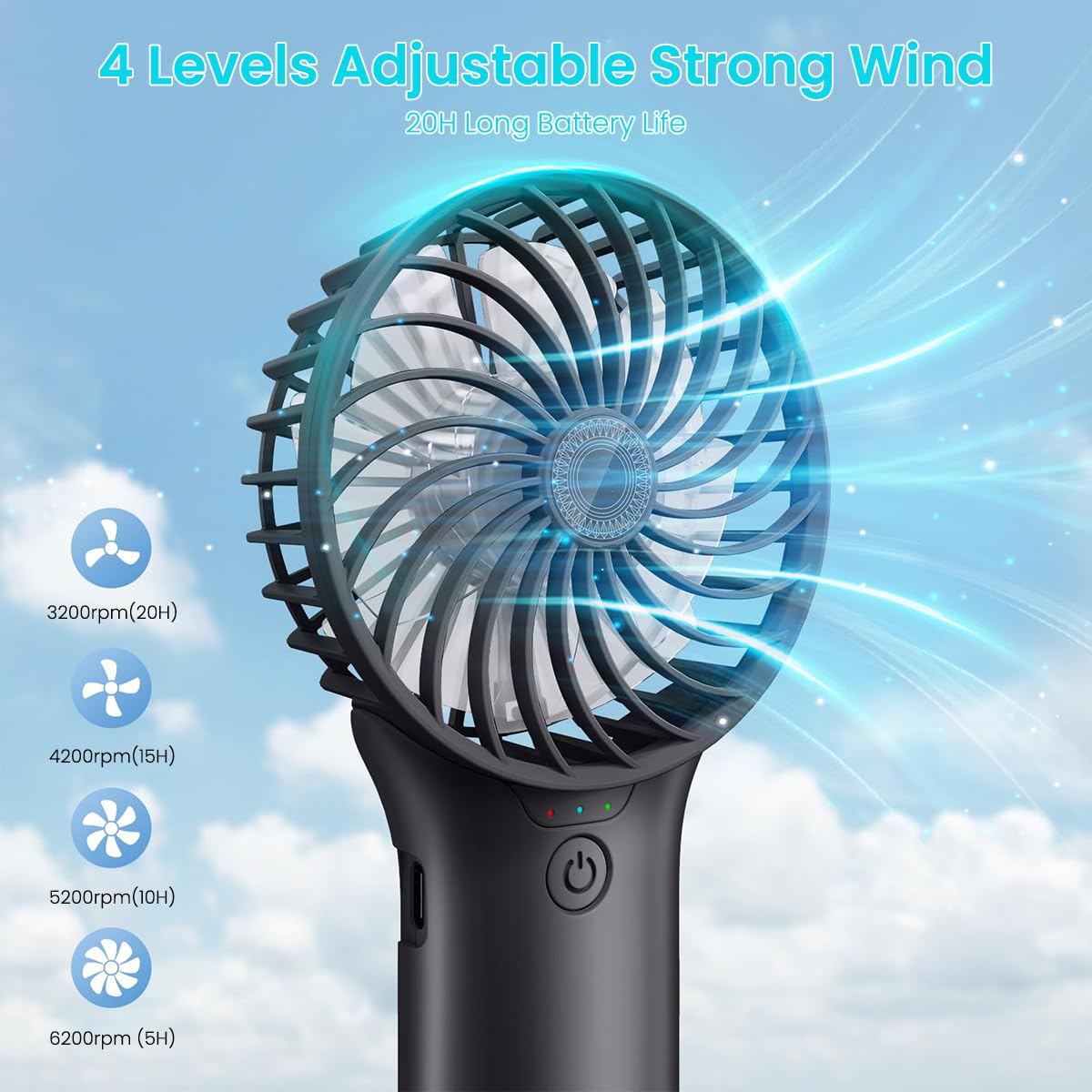 Verilux Hand Fan Mini Portable Fan with Mirror, 4-Speed USB Fan with Foldable Stand Base, Lasting Max 20Hrs Working Time, Rechargeable Fan for Girls Women Traveling Outdoor (Black)