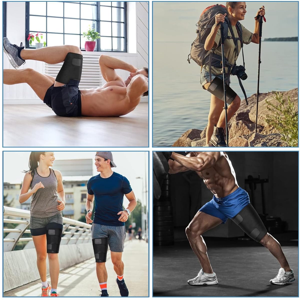 HANNEA Adjustable Thigh Brace Support, Unisex Breathable Neoprene Anti-slip Hamstring Compression Sleeve Wrap, Support and Thigh Wraps for Men and Women, M