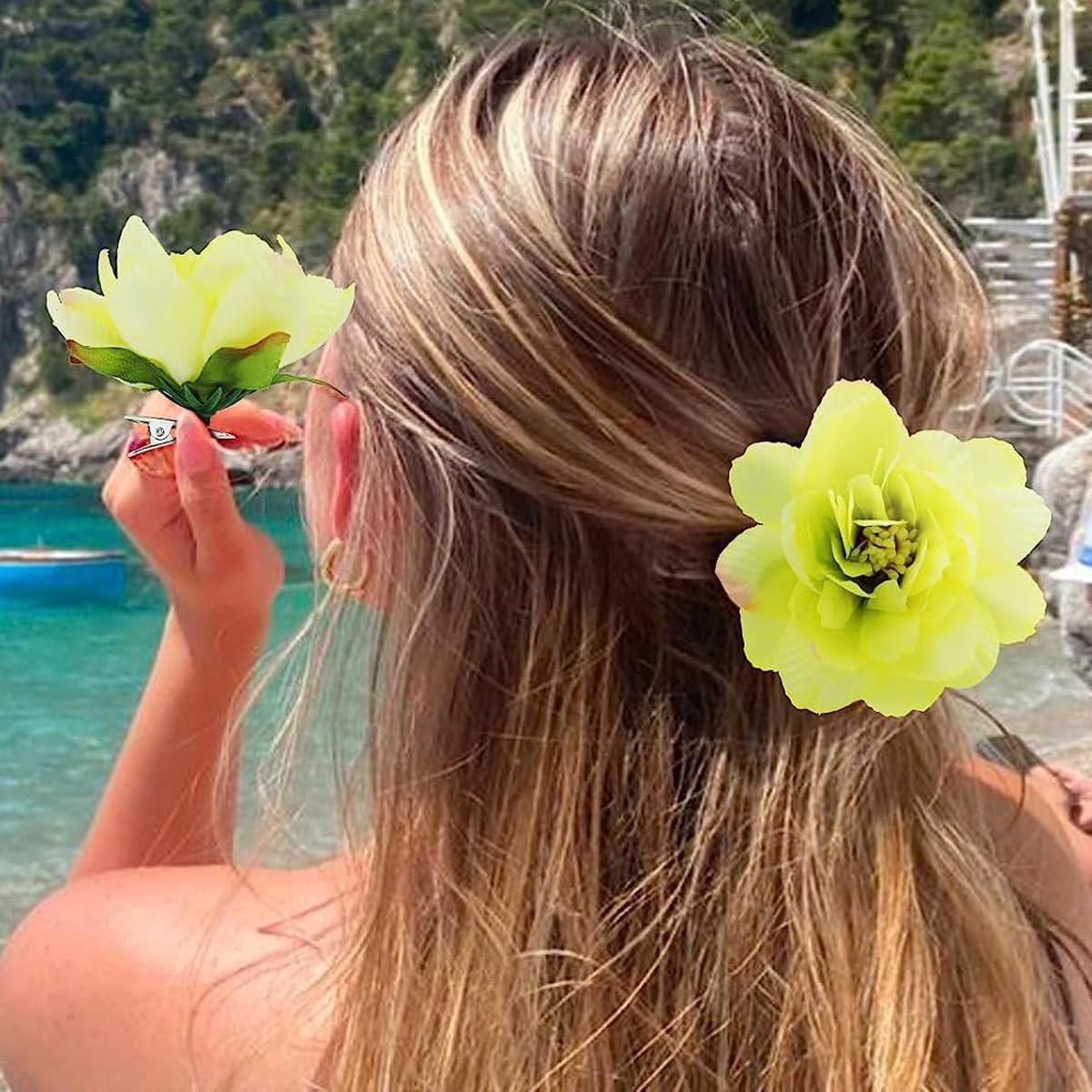 PALAY 20pcs Flowers Hair Clips for Women Girls, Bohemian Rose Hair Barrettes Set, Chiffon Floral Headpiece, Bridal Hair Accessories for Wedding, Party, Photography