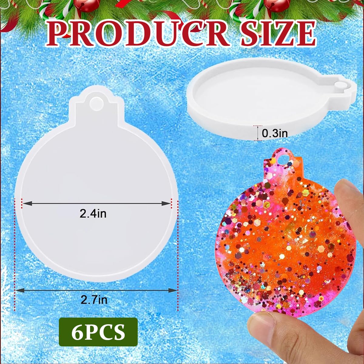 HASTHIP DIY Christmas Tree Hanging Ornament Resin Mold Set of 6pcs 2.75