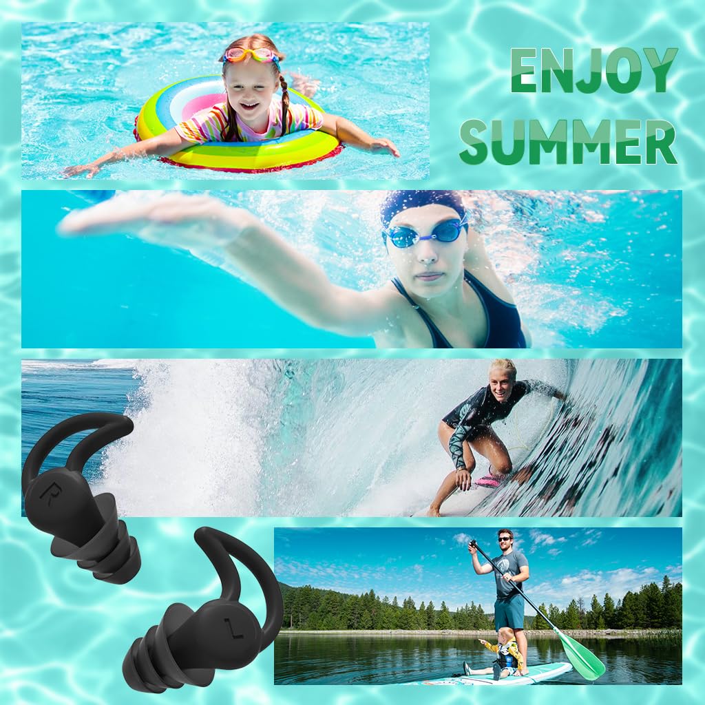 HANNEA 3 Pair Swimming Ear Plugs for Adults Teens Soft Triple Layer Silicone Ear Plugs Swimming Anti-lost Earplugs with Box Fashion Colorful Ear Plugs for Swimming, Surfing, Snorkeling