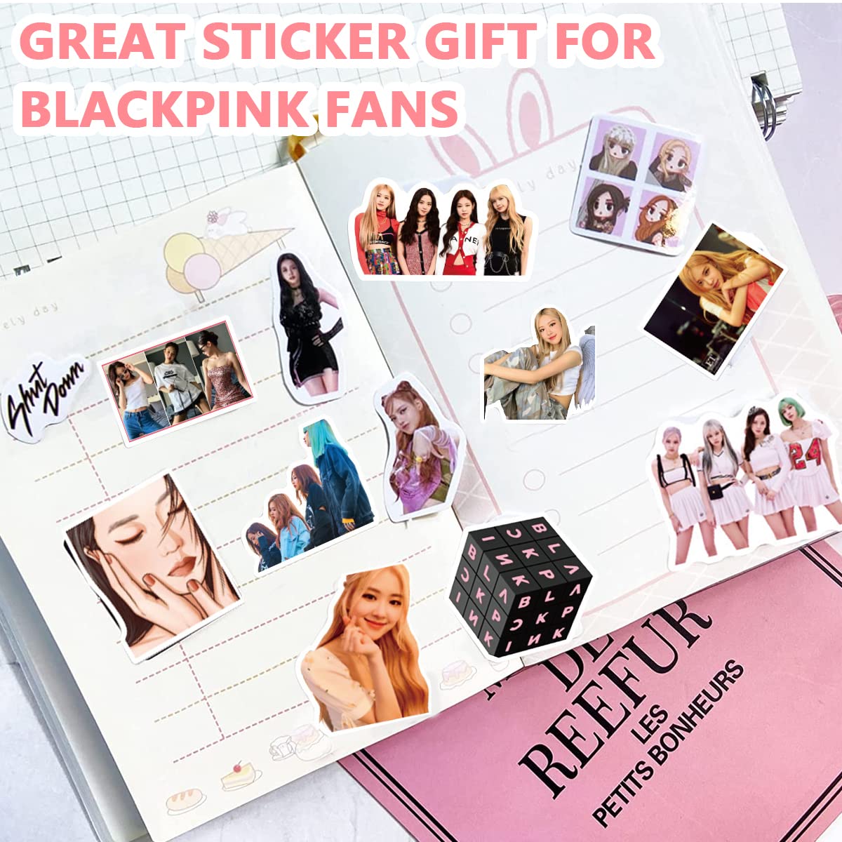 HASTHIP 62pcs Blackpink Sticker Figures Sticker Phone Case Sticker Decorative Stickers for Sketchbook, Music Album, Guitar Sticker DIY Laptop Decoration Wall Decoration Skateboard Stickers