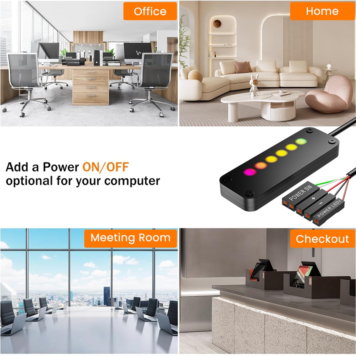 Verilux Desktop Computer Power Switch, PC Power Switch Extension Kit Desktop Finger Slide ON/Off Touch Button Power Switch 7 Color with 2m Cables DIY Modification External Power Button Switch Button