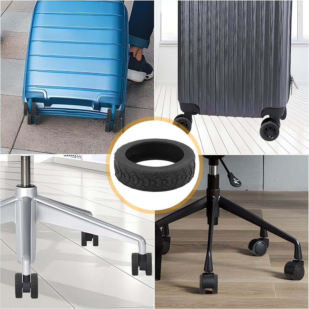 PALAY 8Pcs Luggage Wheel Silicone Protector Cover - Silicone Suitcase Wheel Protector Covers, Silent Shock-Proof Carry on Luggage Wheels Cover for Wheel-on Luggage (Black)