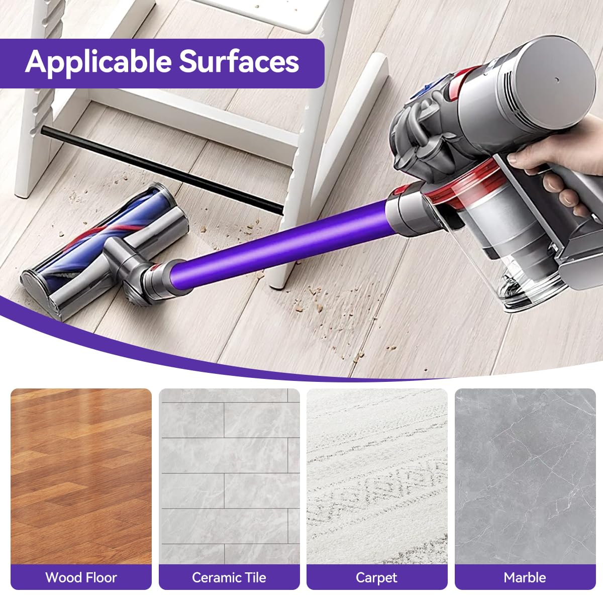 HASTHIP Soft Roller Cleaner Head for Dyson V8 Vacuum Cleaner Replacement Fluffy Head Anti-static Soft Roller Cleaner Brush Head for Cleaning Hard Floors, 238x50mm