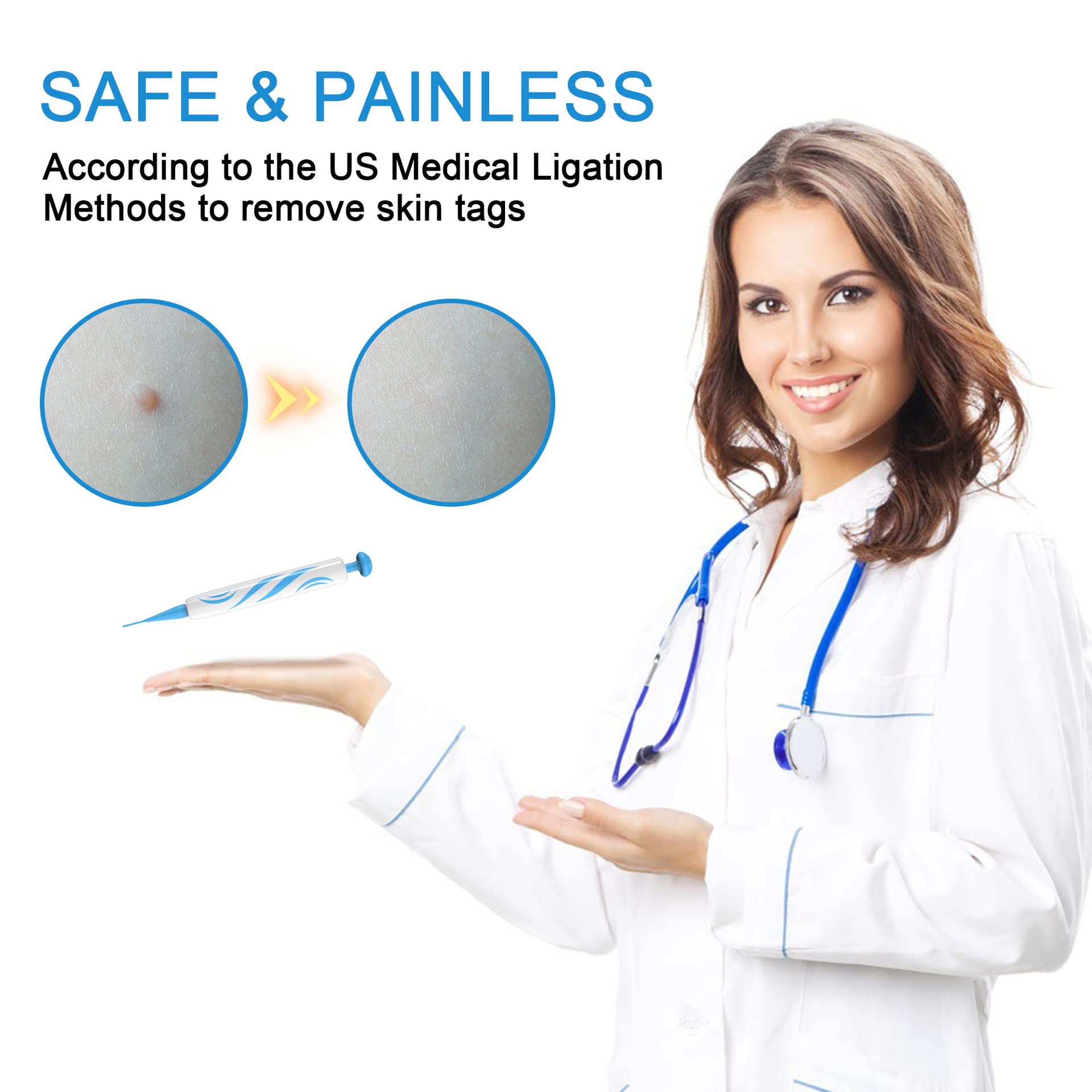 MAYCREATE Skin Tag Removal Tool 2 in 1 Skin Tag Remover - Auto Skin Tag Remover Pen with 40 Micro and Regular Skin Tag Bands, Safe and Painless Remove 2mm-8mm Skin Tags For Men