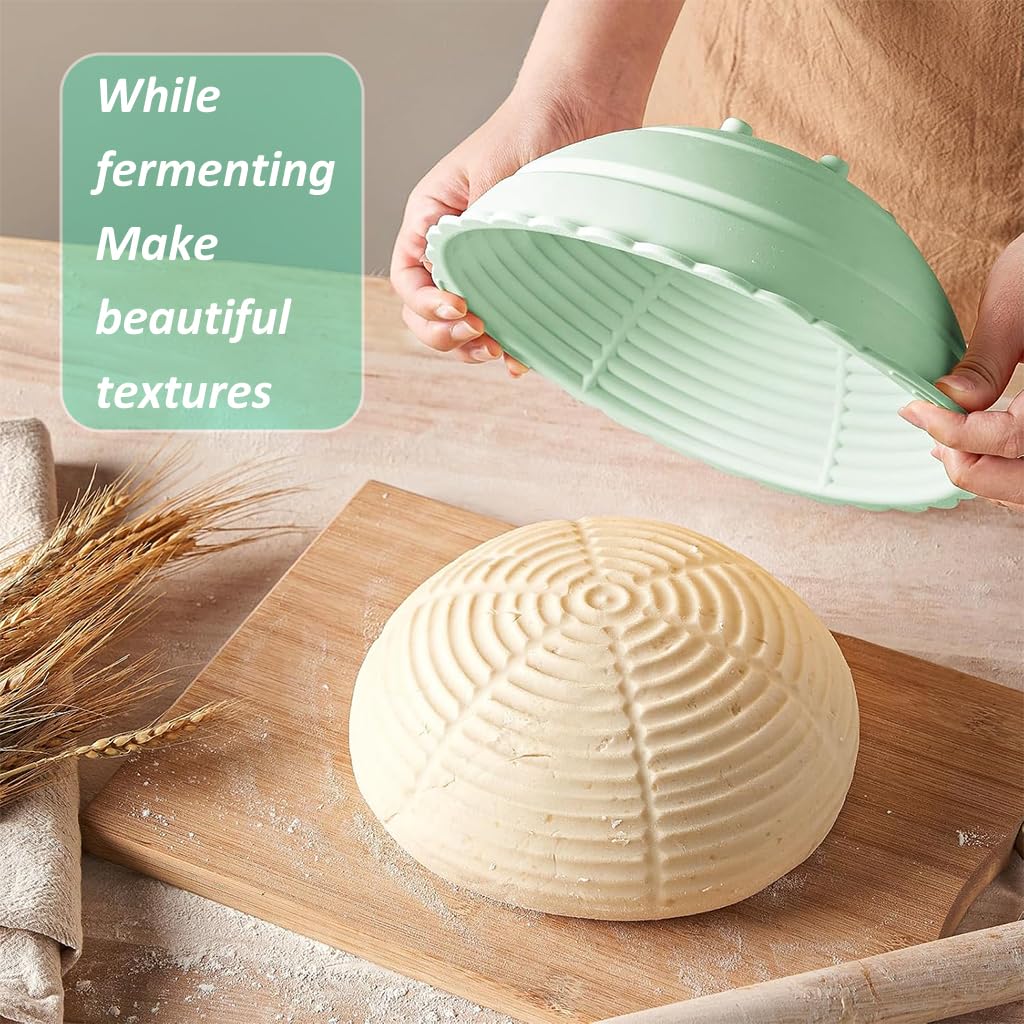 HASTHIP 9.6-Inch Silicone Bread Basket, Round Folding Silicone Bread Proofing Basket, Food-Grade BPA-Free, Non-Stick Bread Baking Supplies for Sourdough, Artisan Bread (Green)