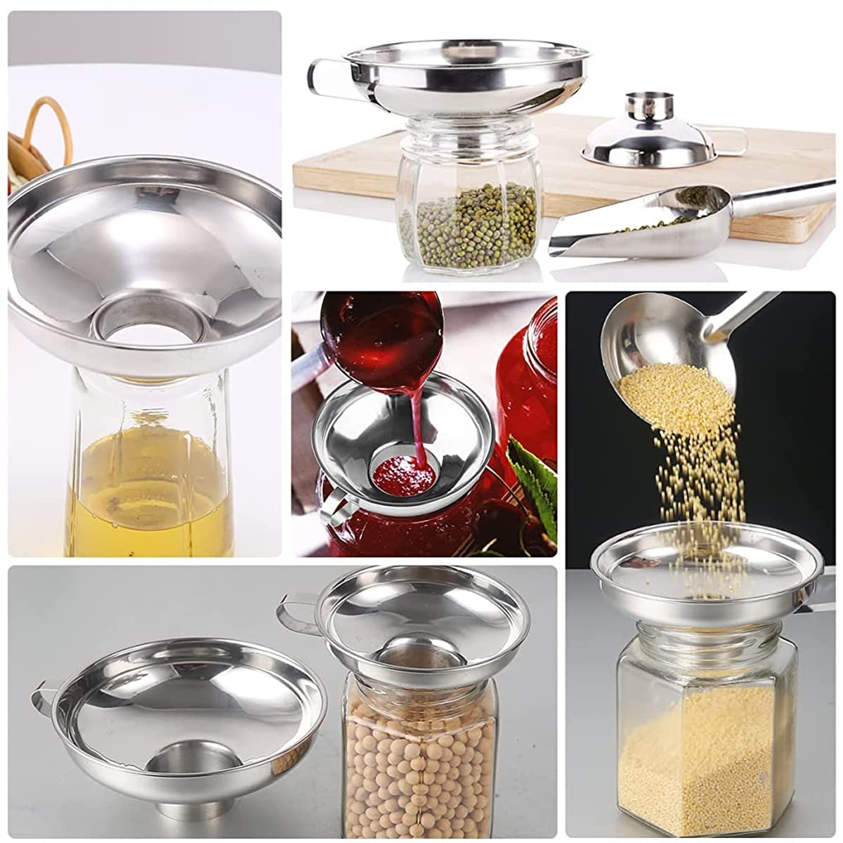 HASTHIP Canning Funnel for Kitchen Use with Handle, Multipurpose 304 Stainless Steel Funnel, Wide Mouth Funnel for Mason Jars, Funnel for Oil Dispenser, Small Canning Funnels (4.3X1.4inch)