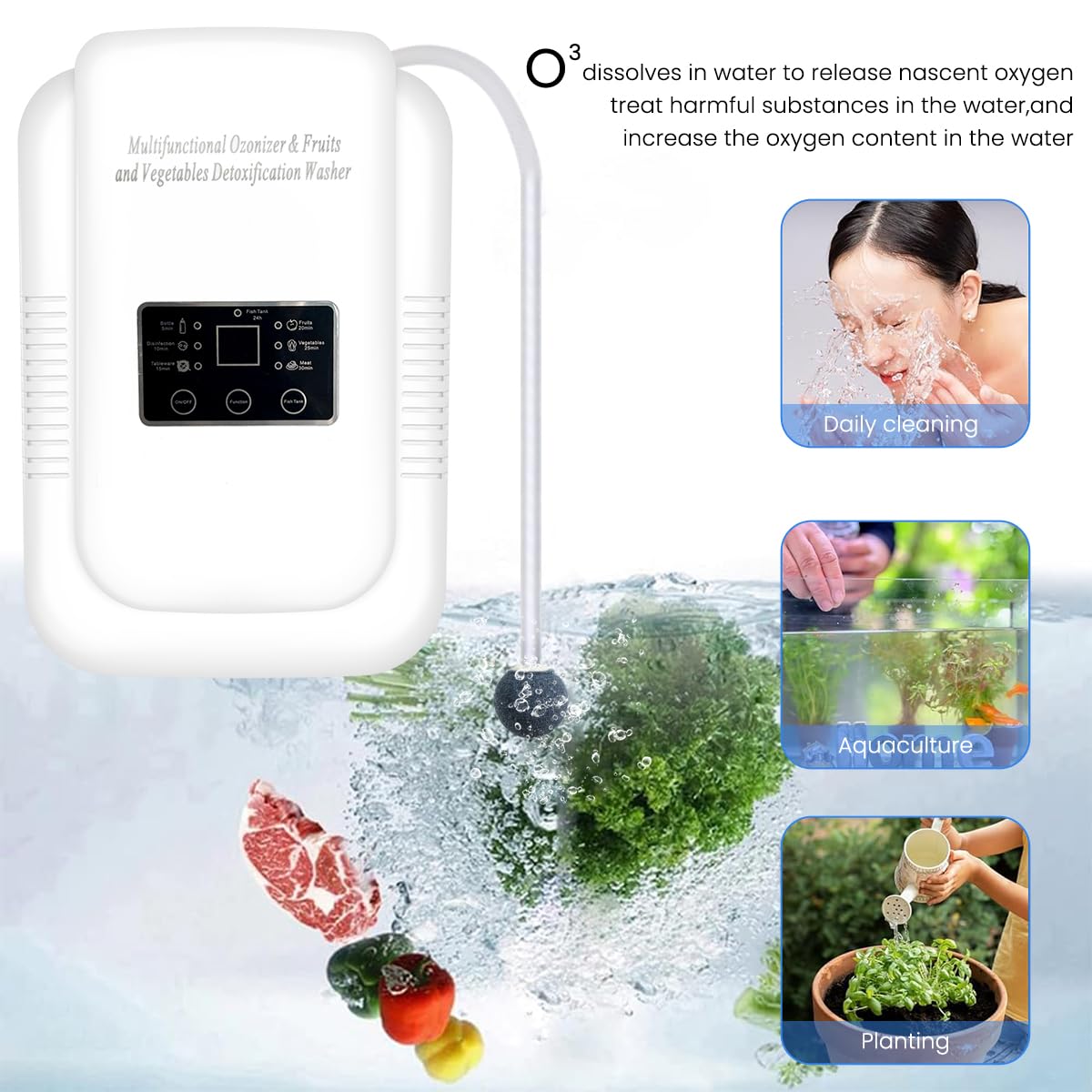 HANNEA Household Ozone Generator with Timer Multi-functional Ozone Generator for Air Purification, Water Treatment, Vegetable Cleaning 600mg/h Ozone Generator Machine for Purifying Water for Cleaning