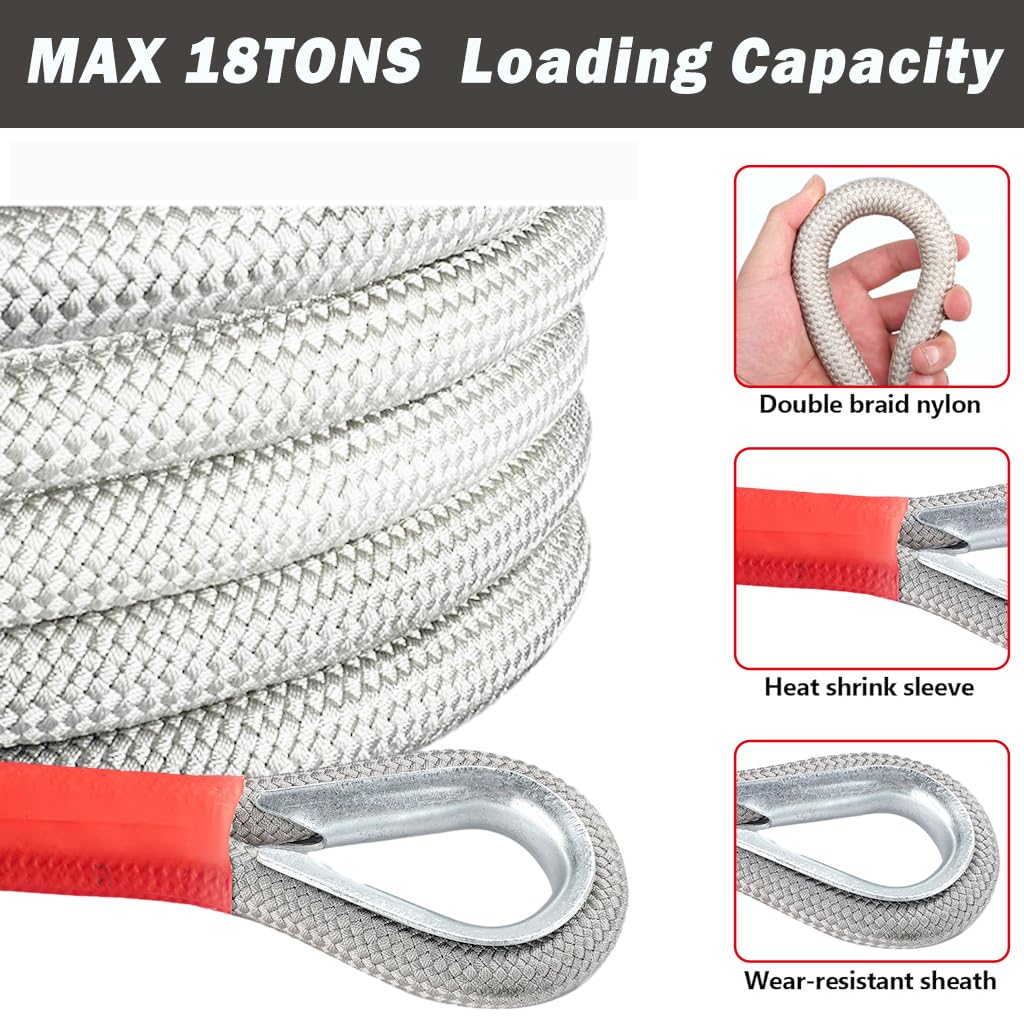 STHIRA 30ft -18Tons Tow Rope, Heavy Duty Towing Strap with Screw Fixed D Ring, Woven Nylon Car Toe Cable for Car Attachment Max 18000kg Loading Capacity Towing Rope Carry Up for Truck, Off-Road, SUV