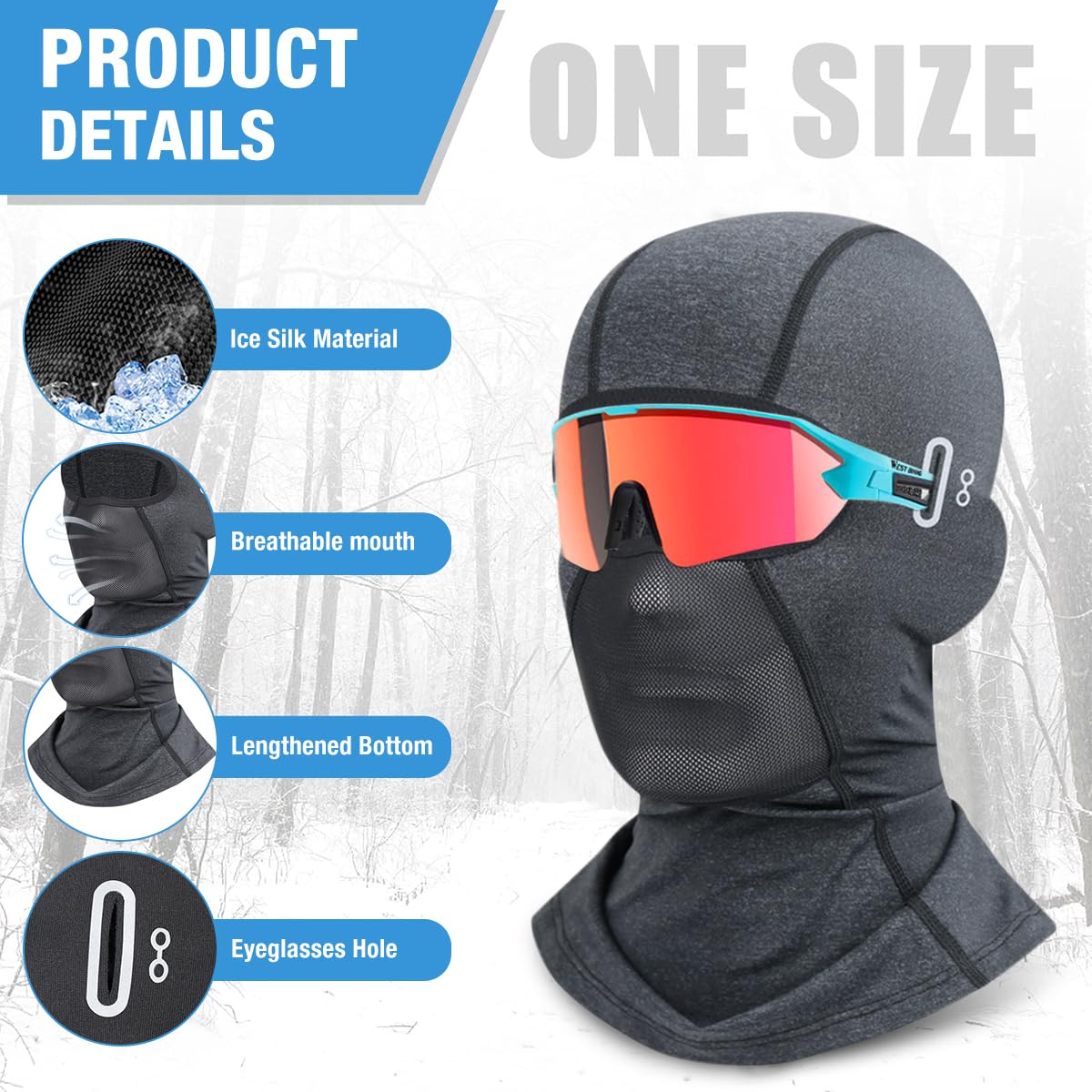 Proberos Summer Balaclava Face Mask Cool Silk Balaclava Face Mask Eyeglasses Friendly Design UV Protection Riding Face Mask Breathable Face Mask Unisex Quick Dry Face Mask