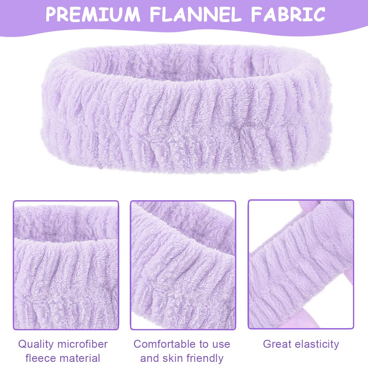 MAYCREATE 3Pcs Facial Spa Headband Wristband Combo Set, Elastic Microfiber Face Wash Hairband Wrist Wash Bands for Face Washing, Makeup, Yoga, Fitness (Purple)