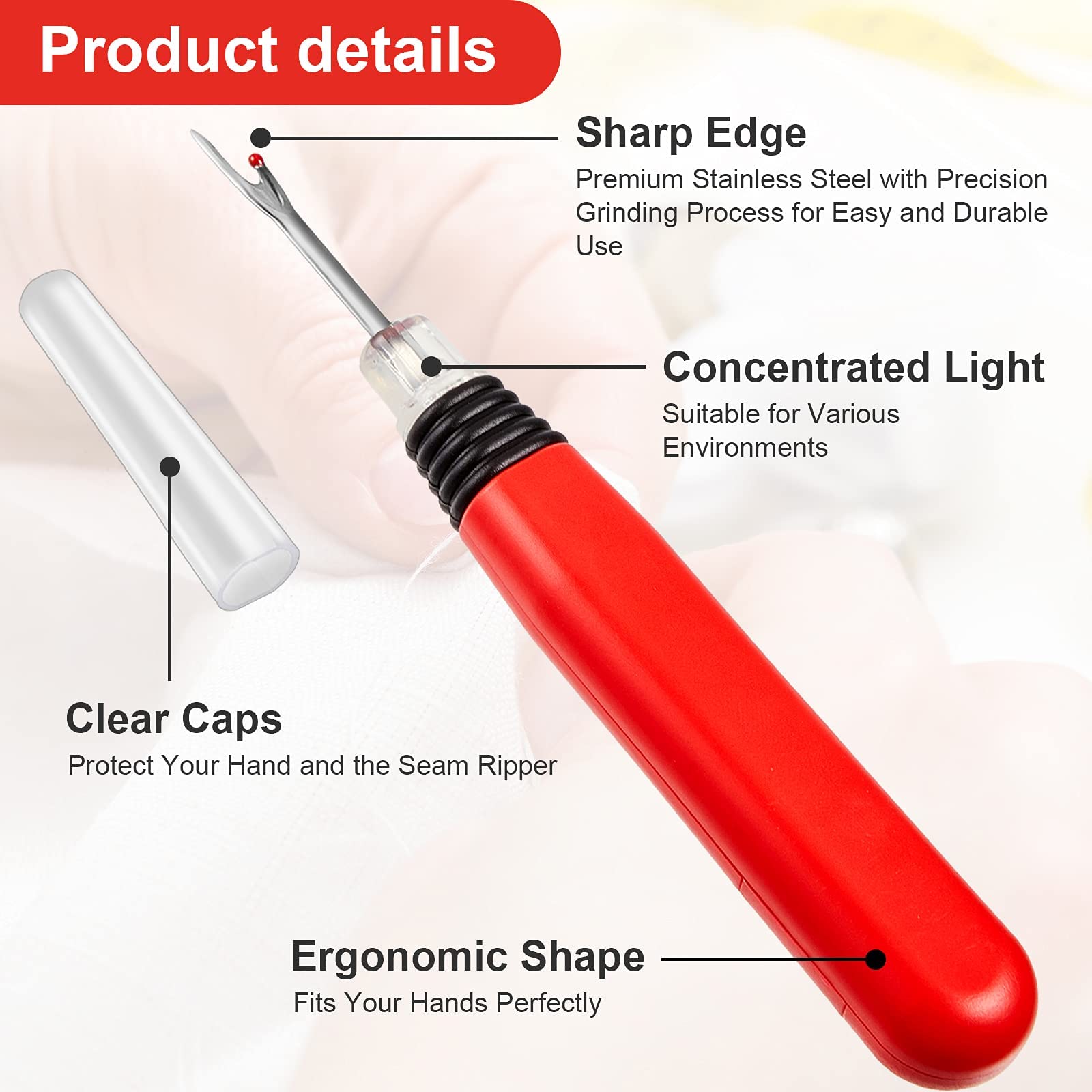 Zibuyu Women Embroidery Sewing Kit with 2 Piece of Large LED Seam Ripper and 2 Piece of Small Sewing Trimming Scissor for Sewing Crafting and Removing Thread