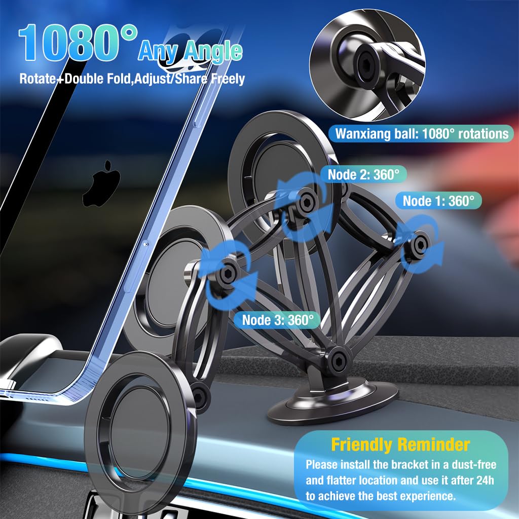 ZORBES Car Magnetic Phone Holder for Dash Board 360 ° Rotatable Flexible Folding Arm Design Strong Magnet Ring Phone Holder for MagSafe Self Adhesive Desk Magnetic Phone Holder for Car, Desk
