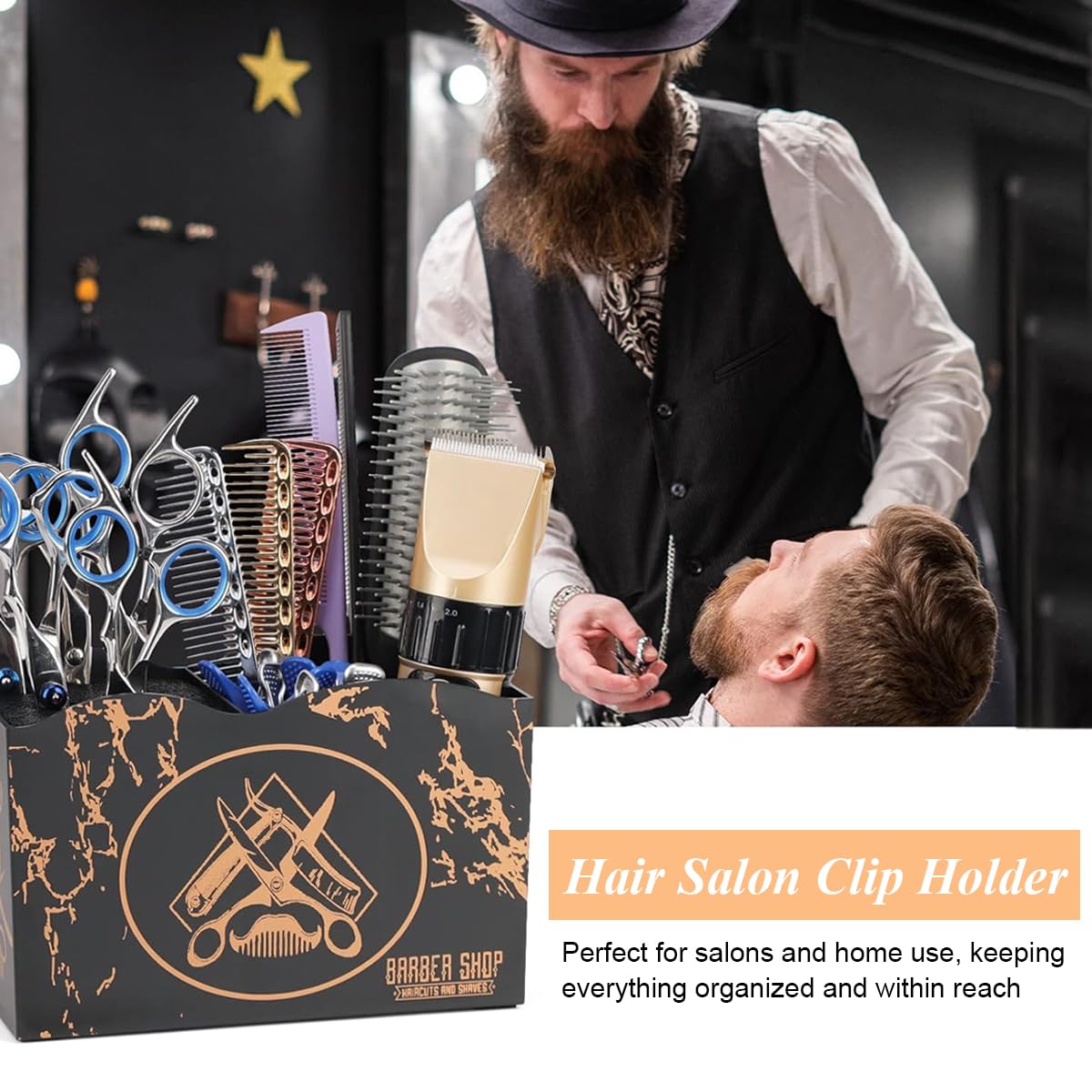 MAYCREATE Scissor Holder Barber Shear Holder Box, Hair Salon Barber Supplies Acessories Tool Station Desk Organizer Case, Combs Clips Stand Holder Storage for Hairstyling Combs Clips Brushes, A