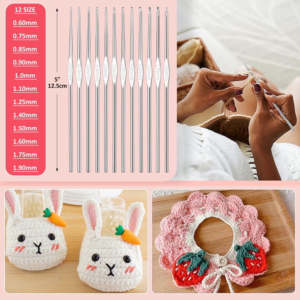 HASTHIP Crochet Hook Set Full Size Crochet Hook Set 9 Sizes Crochet Kits &12 Sizes Lace Crochet Kits Yarn Needles Stitch Markers Storage Bag for DIY Craft Crochet Bag Crochet Flowers Crochet Shrug