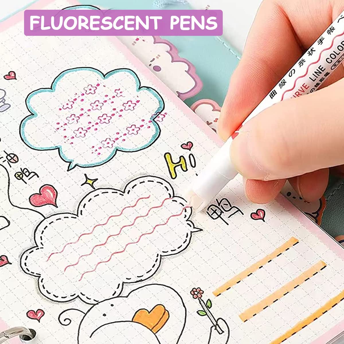 HASTHIP 6 Color Curve Highlighter Pen Set, Graffiti Pen Art Pen Markers Set for Kids & Adult, Highlighters Markers, Great for Card-decorating Coloring Books Writing Drawing Scrapbook