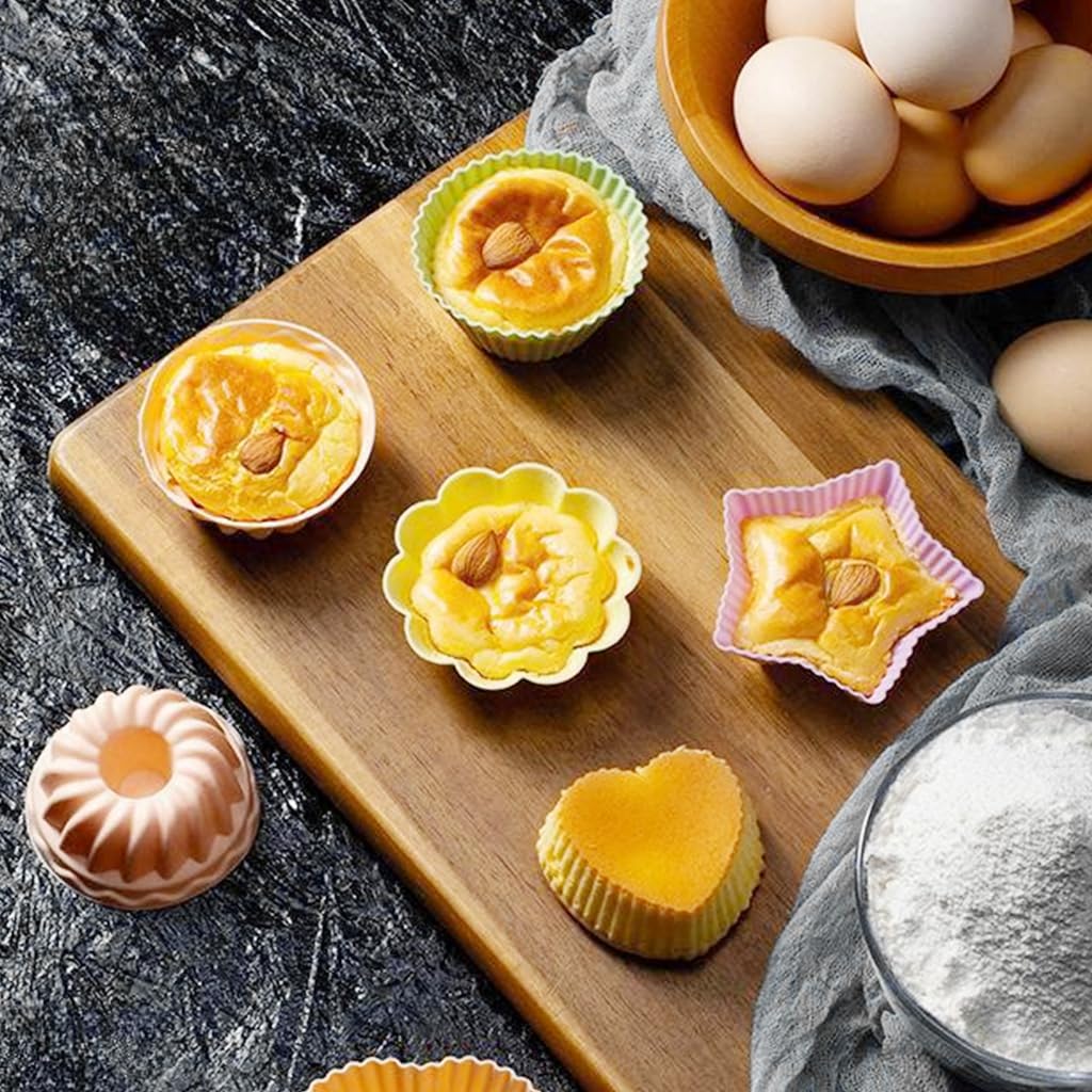 HASTHIP 10Pcs Silicone Cake Molds 5 Designs Creative Kitchen Baking Cake Mold Sunflower Heart-shaped Star Cupcake Molds BPA Free Silicone Heat Resistant Silicone Molds for Cake, Chocolate, Jelly