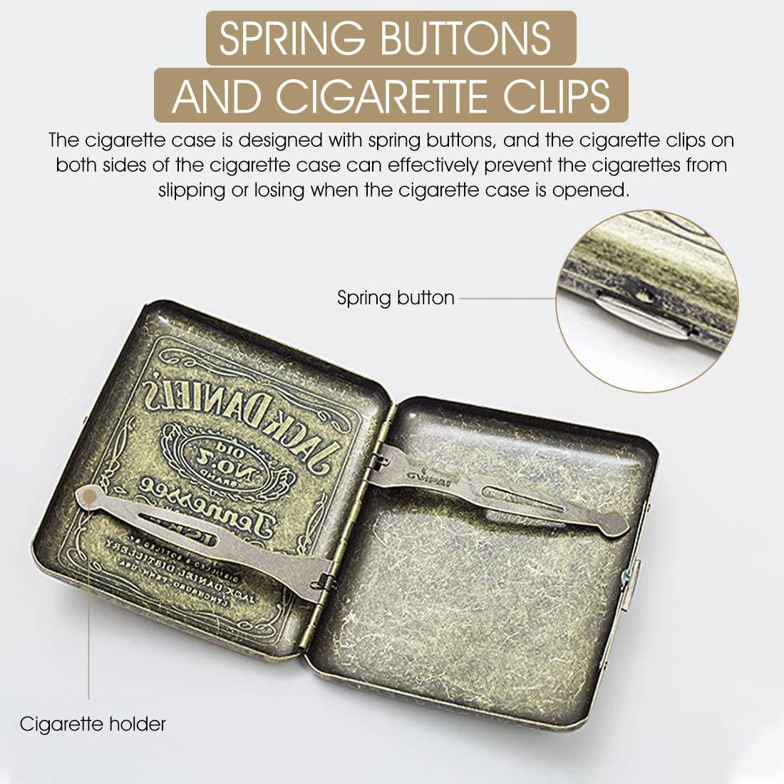 GUSTAVE Metal Cigarette Case, Retro Cigarette Case, 85mm King Size, Sturdy Double Sided Spring Clip, Pocket Size (20 Cigarettes Capacity)