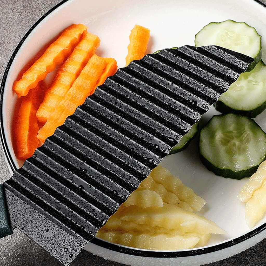 Supvox Crinkle Cutter Knife, Crinkle Cutter for Potatoes Veggies, Stainless Steel Wave French Fry Cutter Slicer Large Cutter with Peeler for Salad Cucumber Carrots Fruit