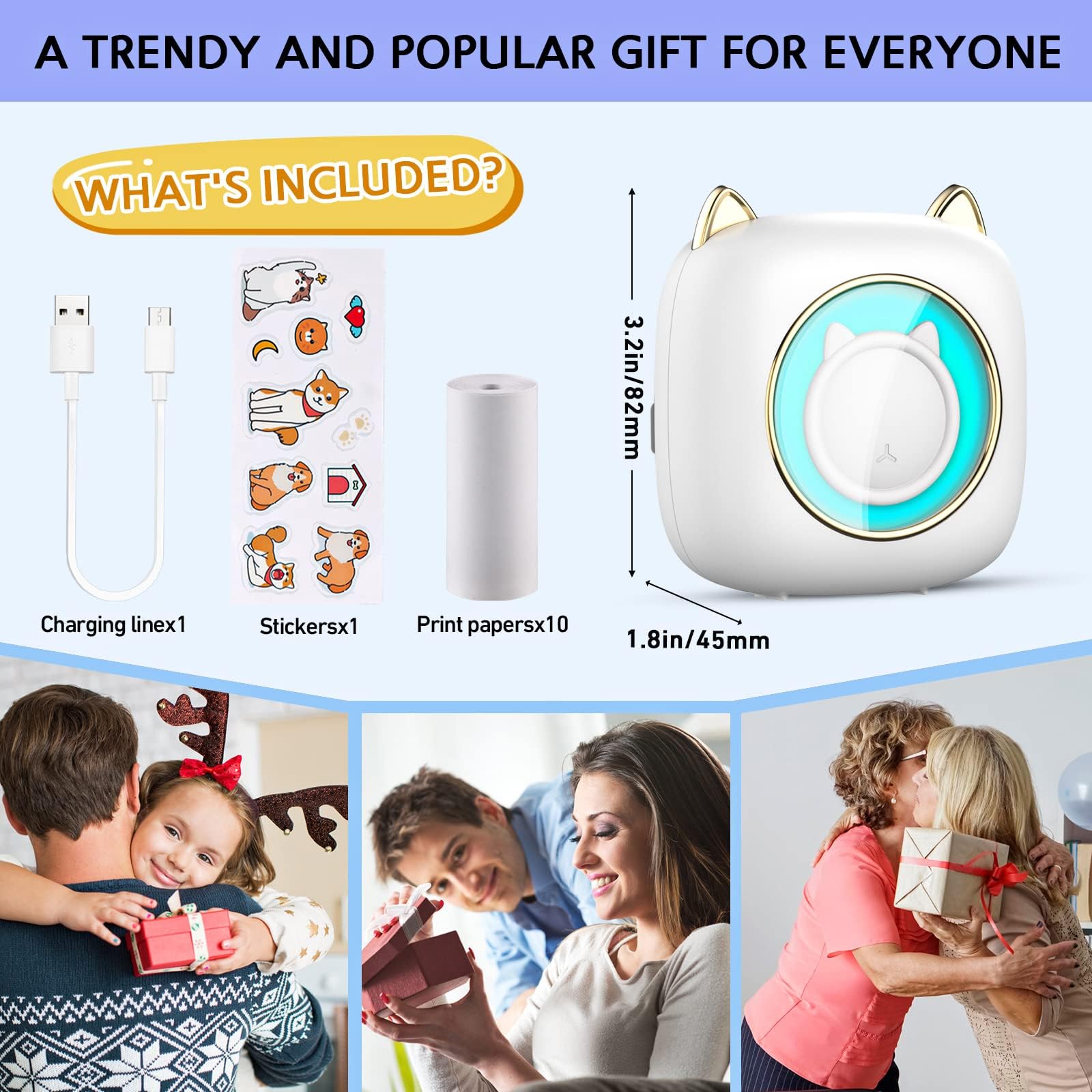 ZORBES Mini Printer Bluetooth Thermal Printer Black & White Portable Photo Printer Compatible with iOS, Android, Wireless Printer with 6 Rolls Printing Paper for Printing Label, Journal, Study Note