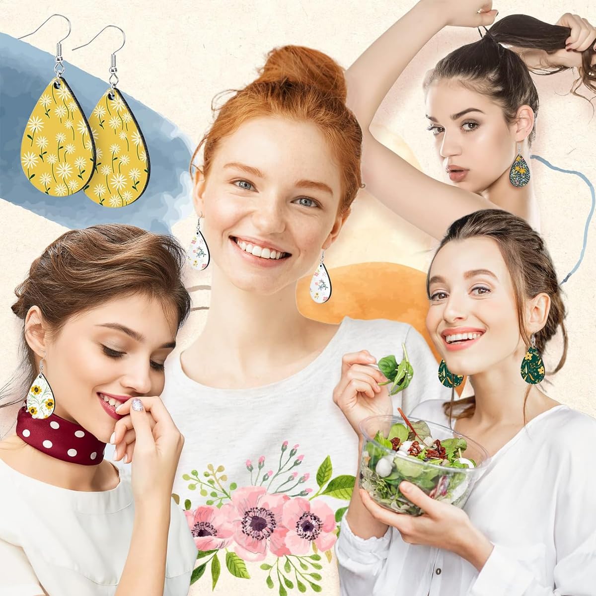 MAYCREATE 50Pcs DIY Raindrop Earrings Making Kit Sublimation Earrings Making Kit DIY Sublimation Craft Jewelry Making Accessories Kit for DIY Raindrop Dangle Earring