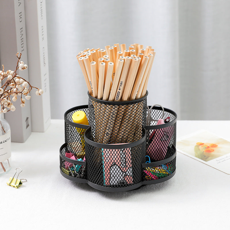 ZIBUYU Desk Organizer for Office and Study Table Stationary Organizer Pen Stand Mesh Holder 7 Compartments Round 360-Degree Desk Small Item Storage Box Study Table & Office Accessories for Desk - 1