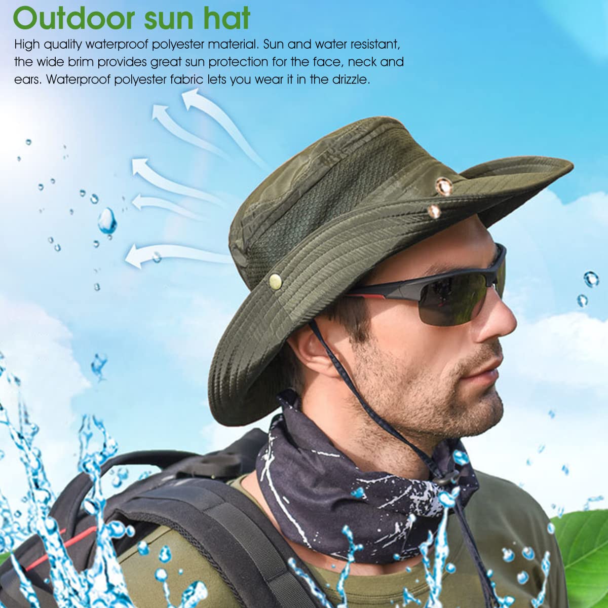 GUSTAVE Mens Sun Hat Wide Brim Summer Sun Protection Cap for Men Round Cap for Men UV Protection Round Sun Cap for Hiking, Fishing, Gardning, Travel (Multi-Colour)