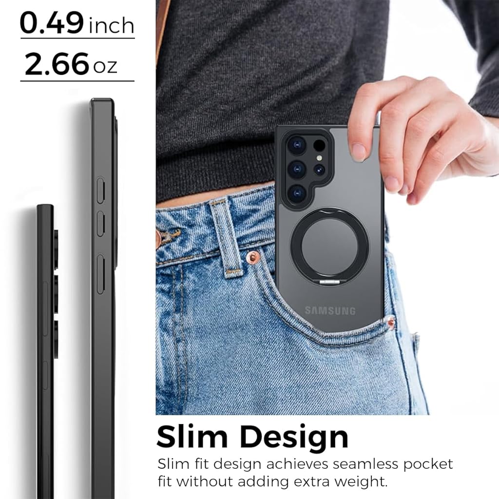 ZORBES® Phone Case for Samsung Galaxy S24 Ultra Sleek Magnetic Phone Cover with Kickstand Ring Phone Holder Compatible with Mag-Safe Shockproof Phone Cover for Samsung Galaxy S24 Ultra 6.8'' Black