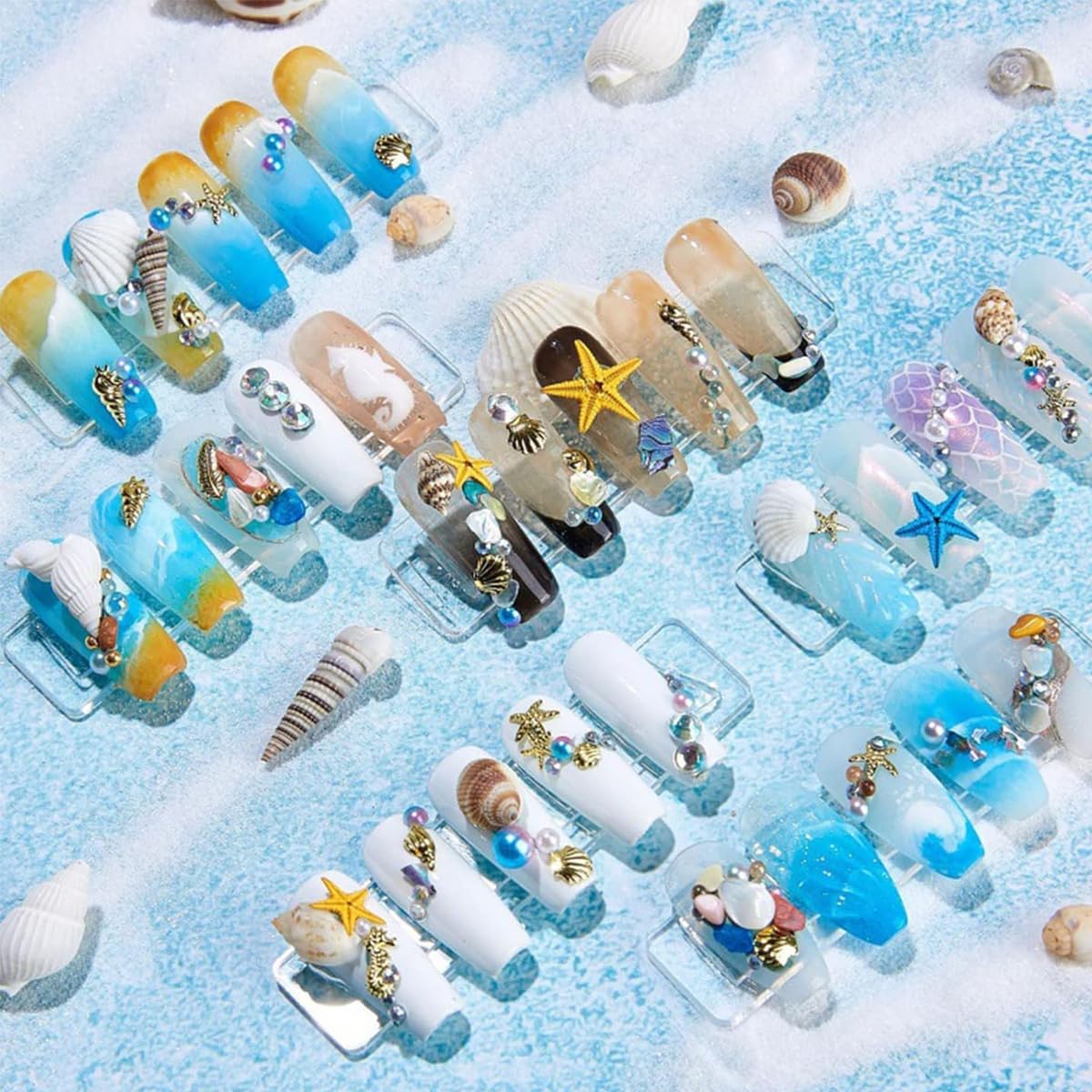 MAYCREATE® DIY Nail Decals Ocean Themed Nail Art Charms Pearl Seashell Starfish Nail Art Decals Assorted 12 Designs Non-adhesive DIY Nail Art Charms Nail Decals DIY Craft Nail Art Supplies