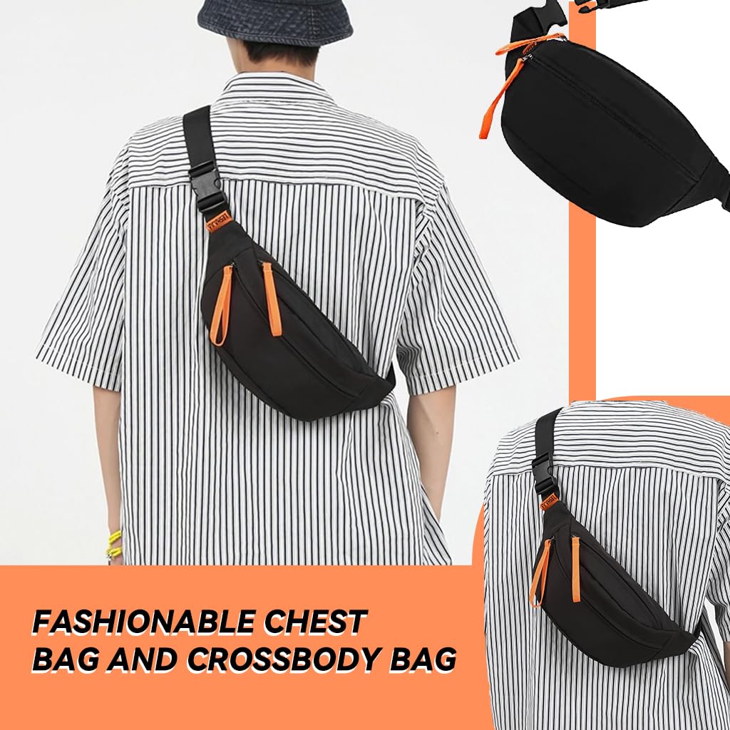 ZIBUYU Chest Bag for Men Crossbody Bag Women Shoulder Bag Nylon Shoulder Bag with Adjustable Strap for Fashion Chest Bag for Commuting, Travel, Outdoor Activities, Cycling(Black)