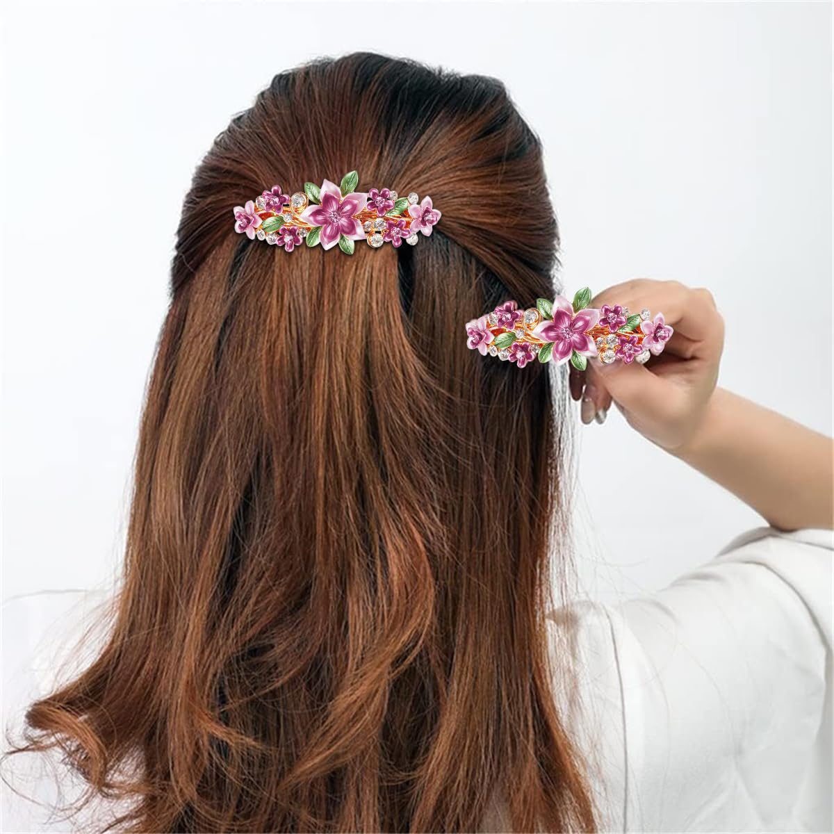 MAYCREATE Barrette Hair Clips for Women, Luxurious Flower Spring Hair Clip, Stylish Metal Crystal Hair Barrettes Accessories Ponytail Holder for Daily, Mothers Day Gift