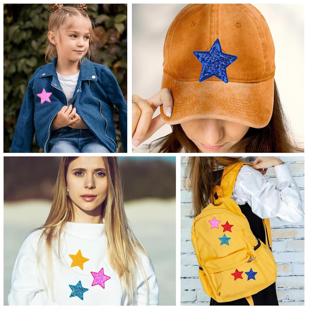 HASTHIP 20Pcs Colorful Sequin Star Iron on Patches 10 Colors Shiny Sequin Star Patches Embroidery Sequin Patches 2.4 inches Sequin Star Iron on Patches for Clothes Hats Backpack Bag