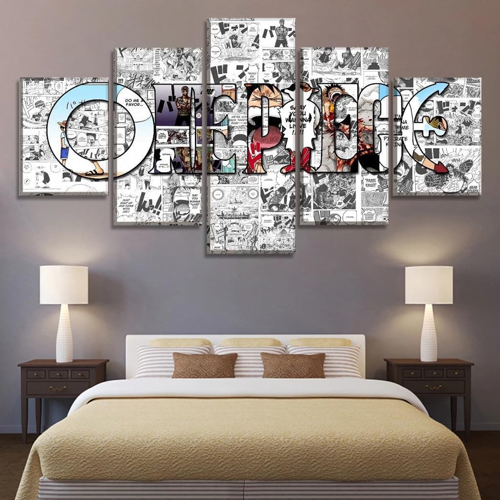 HASTHIP Anime Poster - 5 Piece Canvas Wall Art One Piece Manga Wall Posters, Home Decor Items for Living Room, Painting for Wall Decoration, Wall Decoration Items for Living Room, No Wooden Frame