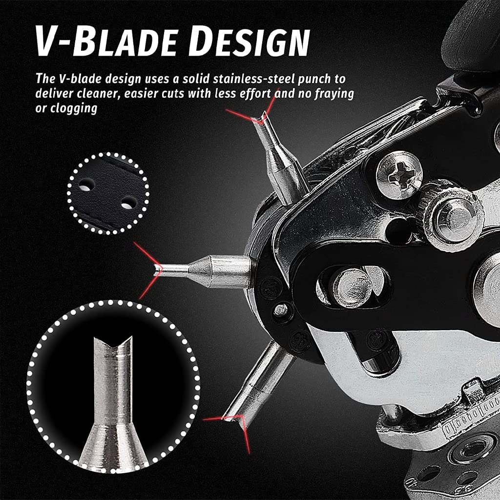 Serplex Leather Hole Punch Tools Belt Hole Puncher for Leather, with 6 Punch Bits Side Distance Adjustable Screw Hole Punch Leather Puncher Crafting, Belt, Dog Collars, Shoes, Fabric, DIY