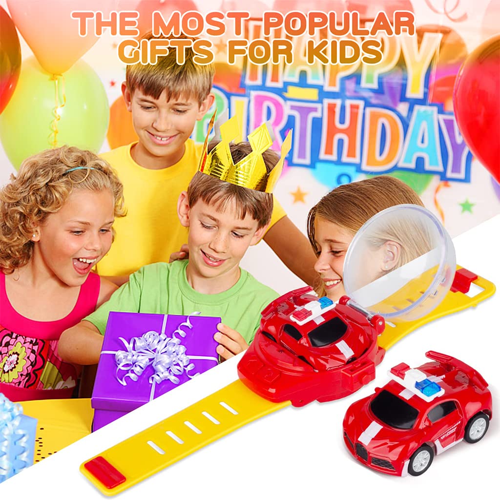 PATPAT Mini Remote Control Watch Car 2.4 GHz Cartoon Watch Car Toy, USB Rechareable Remote Control Toy Car, Wrist Racing Car Watch Cartoon RC Car Birthday Christmas Gift for Kids Boys Girls-Red