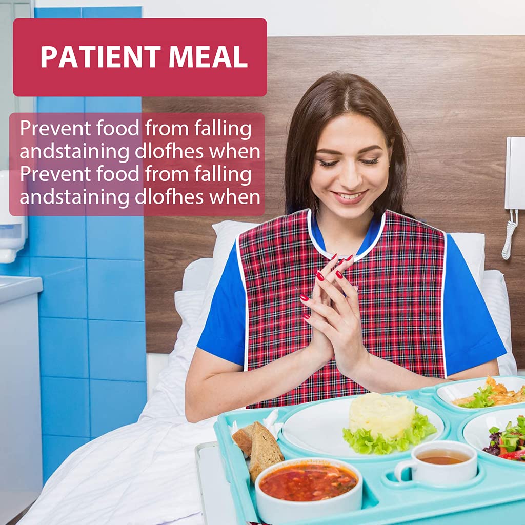 HASTHIP Adult Bibs,Adult The Eldly Bib Adult Washable Dining Bibs for Elderly Mealtime Bib Elderly Disabled Aid Apron Red