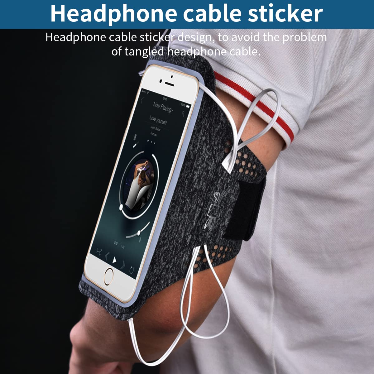 ZIBUYU Phone Armband for Running Anti-Slip Phone Holder for Exercise Armband for 7 inch Mobile PVC Screen Cover Waterproof Phone Holder Earphone Cable Elastic Arm Band for Running, Jogging