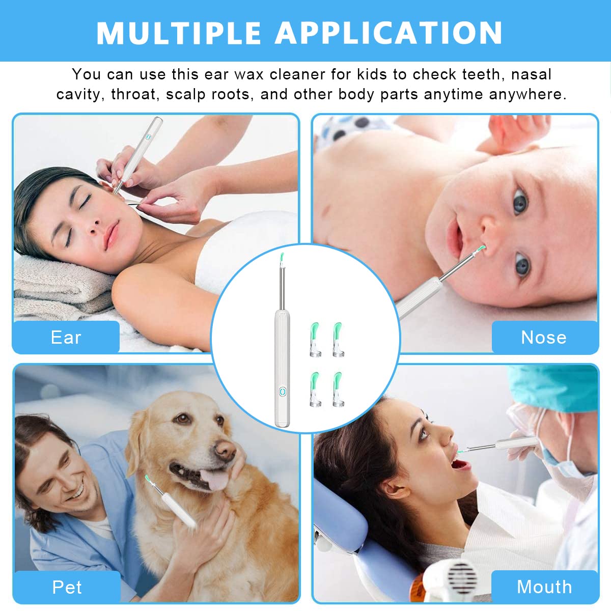 HANNEA Ear Wax Remover Tool Kit Camera with 6-AXIS GYROSCOPE WiFi 4 Ear Tips Ear Cleaner Tool Machine 1080P with 6 Led Lights Ear Camera for Ear Cleaner Camera