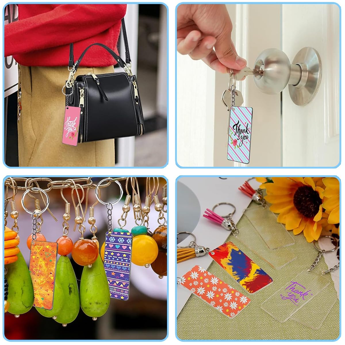 SANNIDHI 120pcs Acrylic Keychain Blanks Kit, Including 30pcs Rectangle Clear Acrylic Blanks, 30pcs Keychain Tassels, 30pcs Key Ring and 30pcs Jump Rings for DIY Key Chain Vinyl Crafting